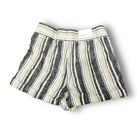 CALVIN KLEIN Gray Ivory Light Pink Stripe Hi Waist Shorts tie front/cuff hem 4 - Picture 3 of 16